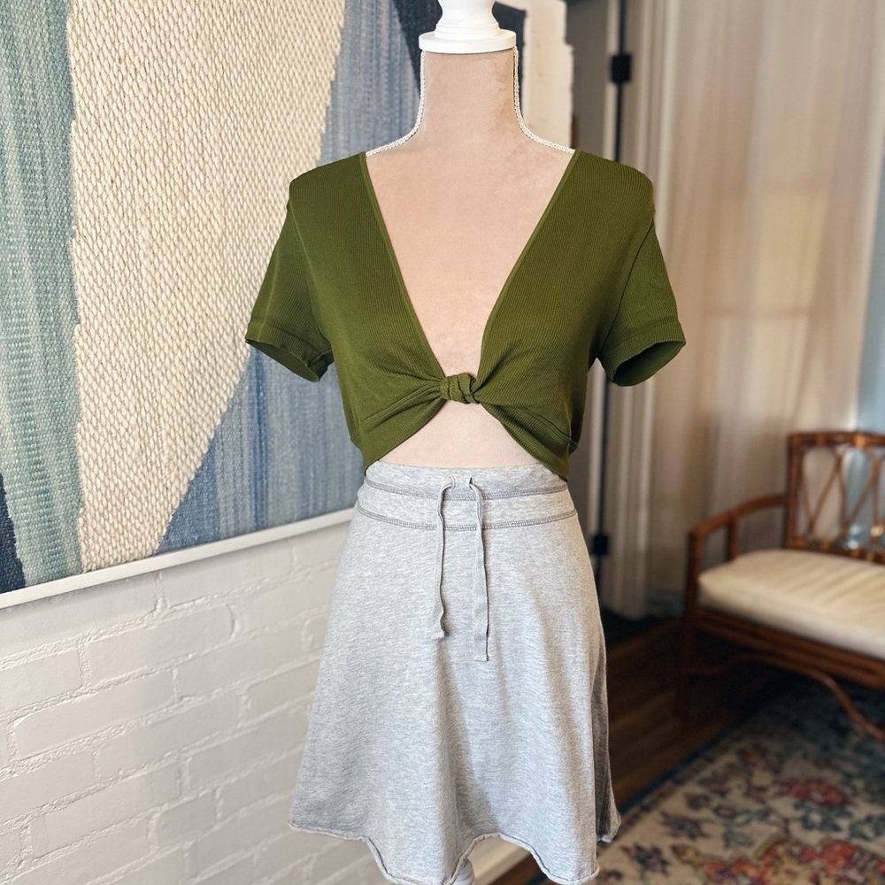 Wild Fable Dark Green Ribbed Twist Front Crop Top - Picture 3 of 7